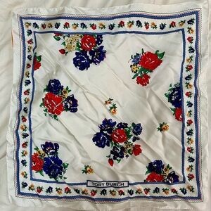Tory Burch Ivory Tea Rose Neckerchief / Silk square scarf